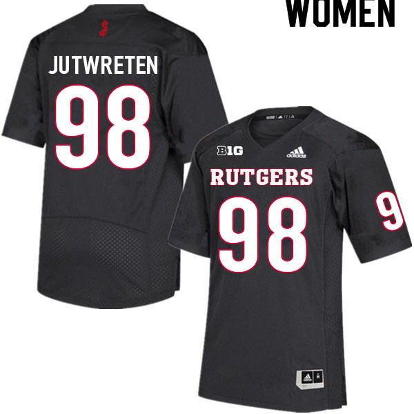 Women #98 Robin Jutwreten Rutgers Scarlet Knights College Football Jerseys Sale-Black - Click Image to Close